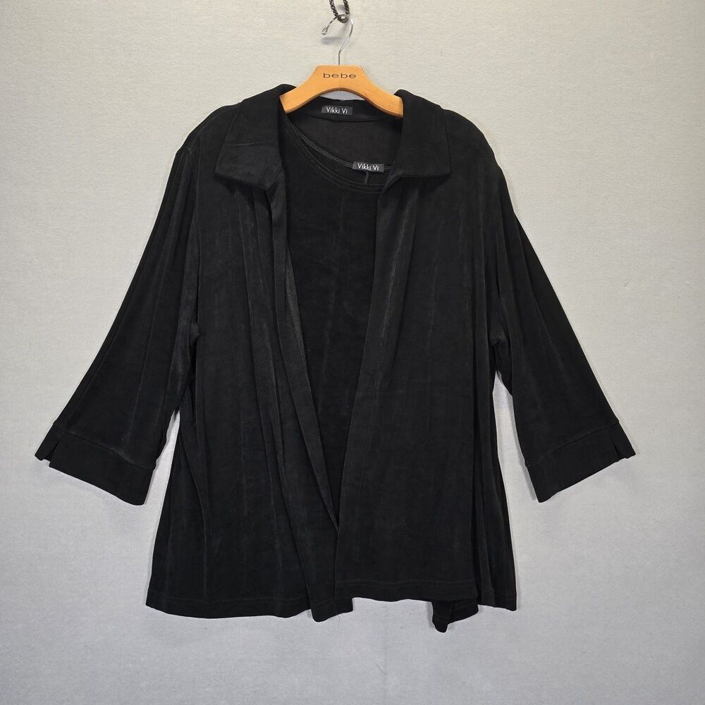 Vikki Vi Women's 2X Black Ribbed Open Cardigan & Tank Top Set